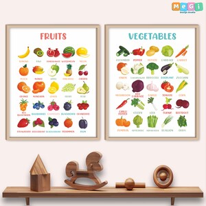 Preschool & Kindergarten Learning Posters | Homeschool, Classroom Early Learning Posters | Fun Educational Prints | Fruits and Vegetables