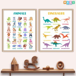 Montessori Educational Posters | Learning Wall Art | Homeschool & Classroom Print | Printable Learning Poster | Animals and Dinosaurs Prints