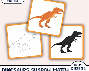 Dinosaurs Shadow Match Game - 28 Dinosaur 56 Match - Printable Toddler Shadow Match - Homeschool Material - Preschool Printable Games