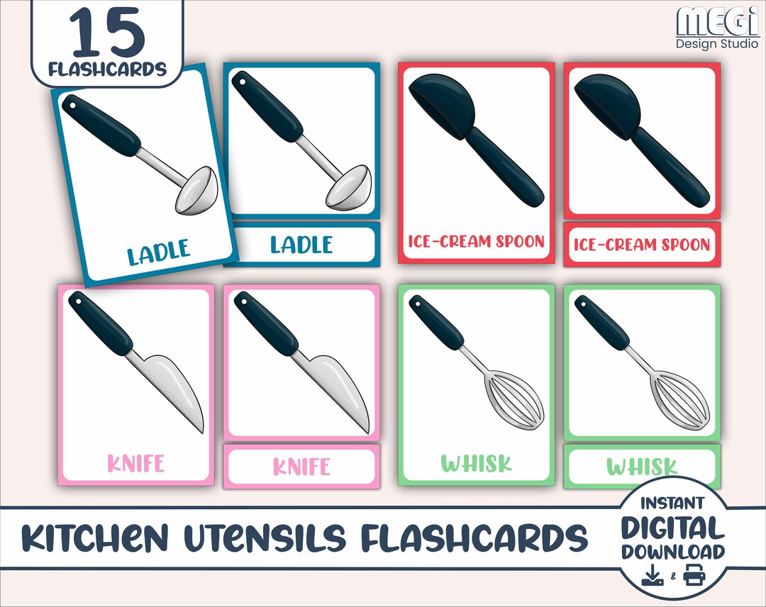 Kitchen Utensils Flashcards in the Kitchen Kitchen Tools Etsy