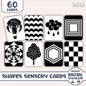 High Contrast Baby Sensory Cards - 60 Black & White Newborn Card - Best Printable Montessori Black and White Flashcards