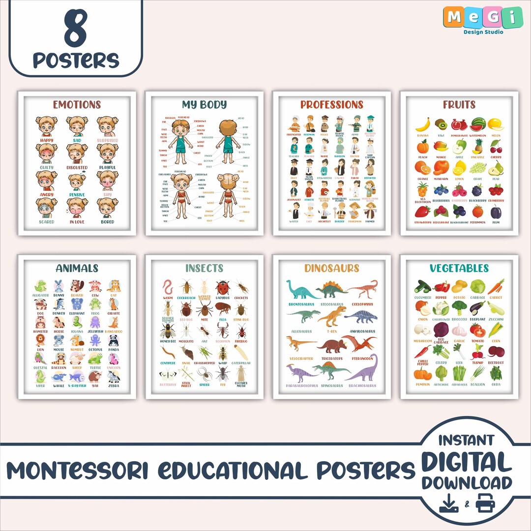 Educational Wall Art for Kids Set of 8 | Fun & Engaging Educational ...