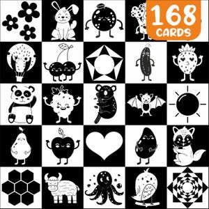 150+ Montessori Baby Sensory Cards, Infant Cards, Cards for Babies, Printable Newborn Cards, High Contrast Sensory Cards, Stimulation Cards