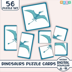 Dinosaurs Toddler Puzzle - 28 Image 56 Puzzle Set - Preschool Symmetry Activity - Printable Toddler Puzzle - Kids Basic Puzzle Cards