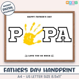 Printable Handprint Gift for Papa, Fathers Day Handprint Art Project from Toddler, DIY Toddler Keepsake Happy Father’s Day Gift from Kids