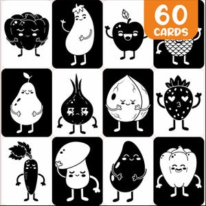 60 High Contrast Baby Cards Bundle,Printable Montessori Black and White Sensory Cards for Infant Stimulation,Cards for Baby,Digital Download