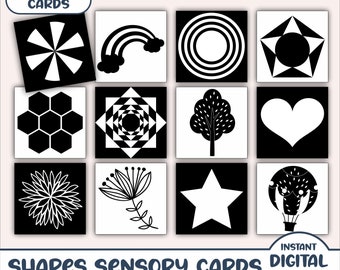 Black and White High Contrast Baby Sensory Cards 60 Cards Shapes