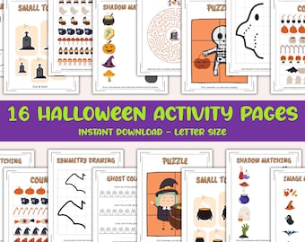 16 Pages Halloween Worksheets for Kids - Preschool & Pre K Spooky Printables - Back to School Activity Book -  Halloween Fun Activity Pages