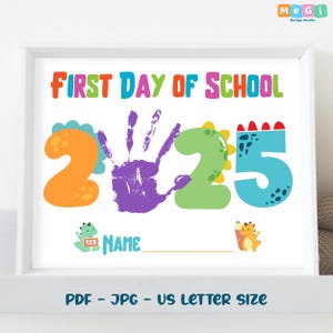 First Day of School Handprint Craft 2025 - Dino Number Sign - Printable Preschool & Kindergarten Art Activity - Dinosaurs Back to School