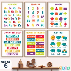 6 Educational Posters Set, Homeschool Prints, Montessori Classroom Decor, Toddler Playroom Art, Neutral Nursery Wall Art, Digital Download