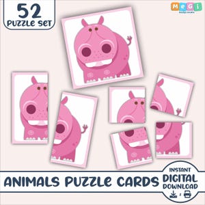 Animal Toddler Puzzle - 26 Image - Preschool Symmetry Activity - Toddler Match Game - Printable Homeschool Material - Animal Flashcards
