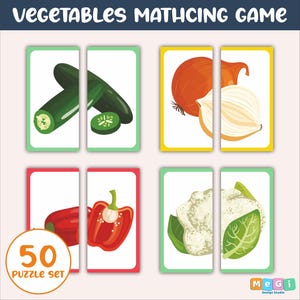 Vegetable Matching Activity Cards - Preschool Match Game - Basic Puzzle for Kids, Toddler - Preschool Curriculum - Homeschool Resources