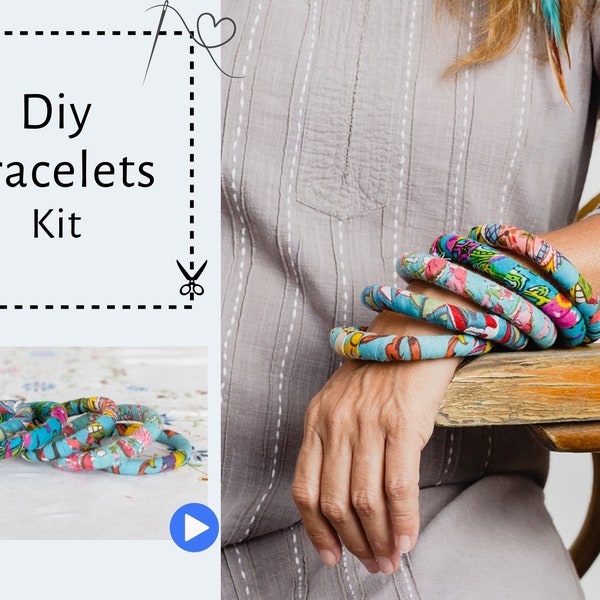 DIY Fabric Bracelet Kit, African Fabric Bangles, African Bracelet, Jewelry Making Kit, DIY Jewelry Kit, Bracelet Craft Kit For Adult