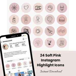 24 Rosa Instagram Highlight Icons | Geschichte Deckt | Pastell IG Highlight Cover Set | Ästhetische Instagram Story Icons | Sofort Download