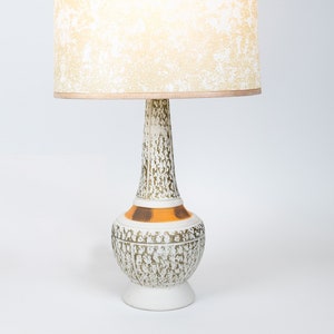 28 inch Ceramic Table Lamp Bisque Atomic MCM Gold Orange Brown Parchment Shade
