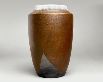Iron Red Raku Vase Wabi-Sabi Brutalist Art Pottery Signed 'Pareto'