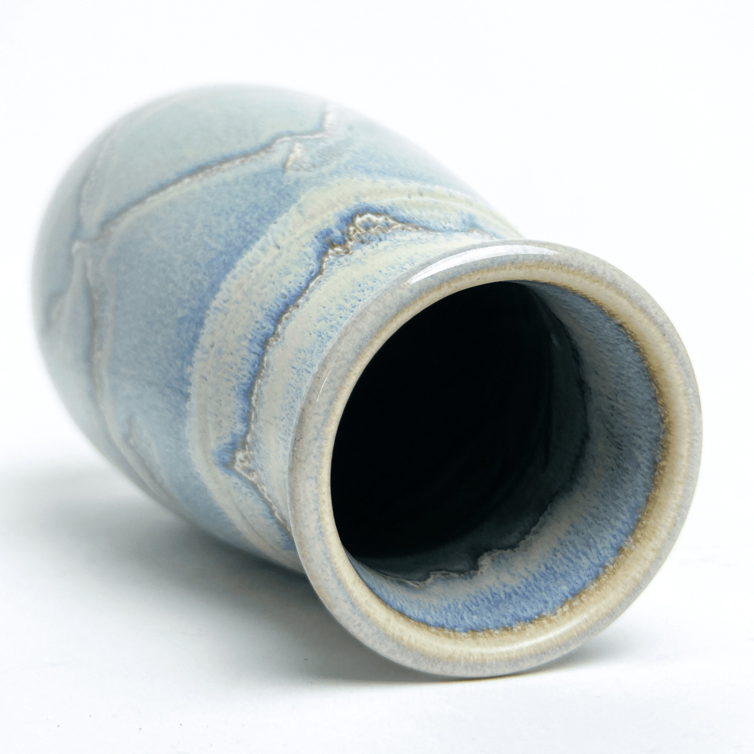 Studio Pottery Blue White Drip Vase Signed LJ Accents Spokane Washington Studio Pottery Blue White Drip Vase Signed LJ Accents Spokane Washington