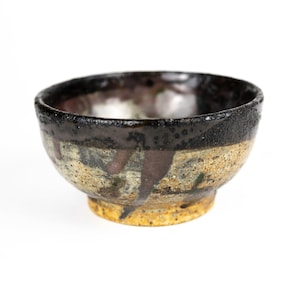 Stoneware Chawan Tea Bowl Volcanic Black Glaze Mingei Studio Pottery Wabi Sabi