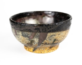 Stoneware Chawan Tea Bowl Volcanic Black Glaze Mingei Studio Pottery Wabi Sabi