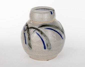 6 inch Chatsubo Japanese Style Lidded Stoneware Blue Black Tea Caddy Mingei Iris
