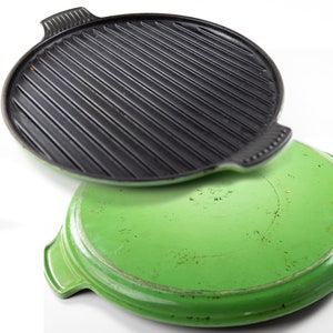 Le Creuset Kiwi Green #32 Round Bistro Grill Pan Cast Iron 12.5 in France Enamel