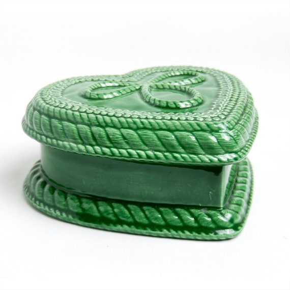 Green Ceramic Slip Cast Heart Box With Three Bow Rope… Gem