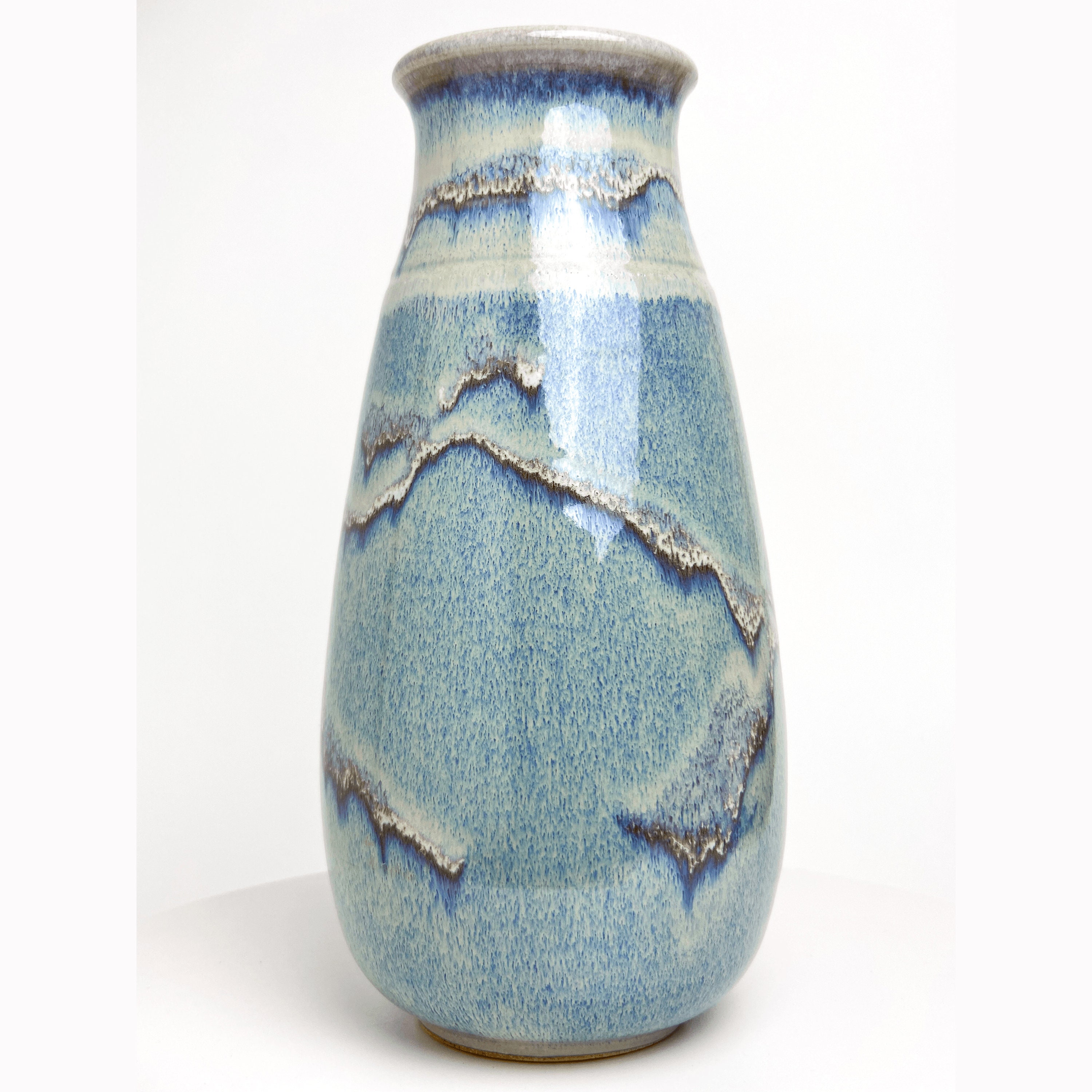 Studio Pottery Blue White Drip Vase Signed LJ Accents Spokane Washington