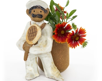 3inch Ceramic Planter Tennis Player 1970s Metlox Poppets California Art Pottery