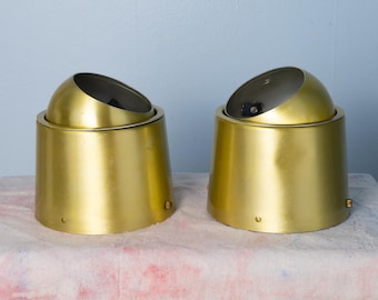 2 1960s Adjustable Spotlights Brushed Gold Wall or Ceiling Mount MCM Home Office
