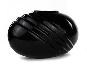 6 inch Squat Black Asymmetrical 1980s Art Deco Vase