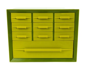 10 Drawer Plastic Storage Box 1960s Olive Green Makeup Office Jewelry Akro-Mils