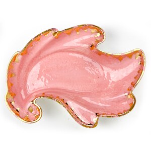 MCM Pink Ceramic Serving Bowl Paisley Gold Leaf Rim Signed EK 1960