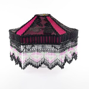 10 X 15 X 12 Inch Pink Black Handmade Silk Lampshade Beaded Trim Victorian French