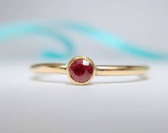 Ruby July Birthstone - Solid Gold Ruby Stacking Ring - Engagement ring - bezel set - gift for her - red stone ring - Jubilee Hallmarked