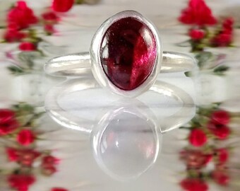 Handmade Garnet silver ring - red ring in silver - silver cabochon red stone ring -deep red silver ring - Mother's Day Gift