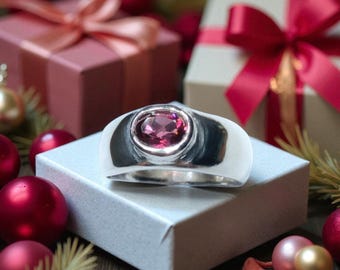 Heavy Garnet Silver Ring - Rhodilite Garnet Ring - Chunky Silver Ring Garnet - Medieval Style Silver Garnet Ring - Valentine's Gift for her