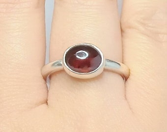 Handmade Recycled Silver Garnet Ring - Roman style ring - red stone ring - chunky bezel set red stone ring - cabochon red garnet ring