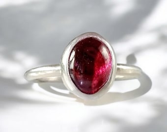 Handmade Garnet silver ring - red ring in silver - silver cabochon red stone ring -deep red silver ring - January birthday Mother's Day ring
