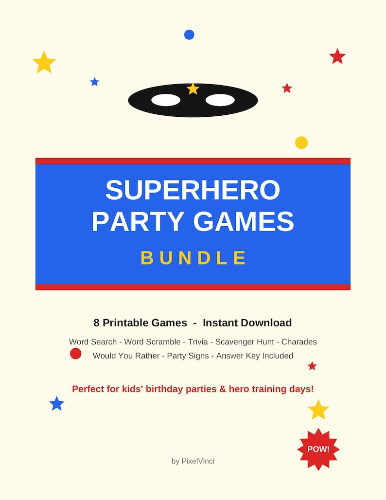 Superhero Party Games Bundle Printable | Kids Birthday Party Games | Superhero Birthday Activities | Instant Download PDF image 2