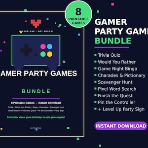 Gamer Party Games Bundle Printable | Video Game Birthday Party Games | Gaming Party Activities Instant Download image 1