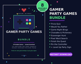 Gamer Party Games Bundle Printable | Video Game Birthday Party Games | Gaming Party Activities Instant Download