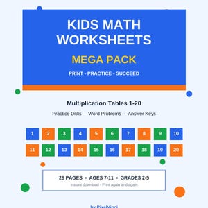Multiplication Worksheets Printable | Times Tables 1-20 Practice | Math Worksheets for Kids | Homeschool Math | Instant Download image 2
