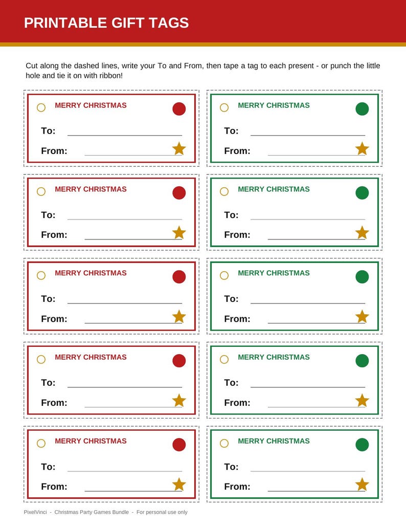 Christmas Party Games Bundle Printable | Christmas Games for Family | Holiday Party Activities + Gift Tags | Instant Download image 4