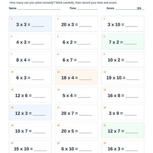 Multiplication Worksheets Printable | Times Tables 1-20 Practice | Math Worksheets for Kids | Homeschool Math | Instant Download image 4