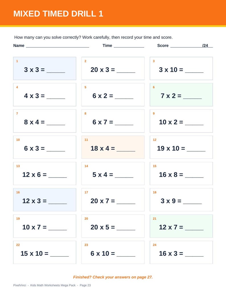Multiplication Worksheets Printable | Times Tables 1-20 Practice | Math Worksheets for Kids | Homeschool Math | Instant Download image 4