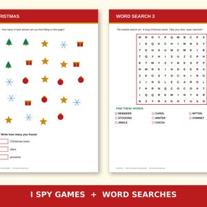 Kids Christmas Activity Book Printable | 24 Pages of Coloring, Mazes, Word Search & I Spy | Christmas Activities for Kids Ages 4-8 image 3