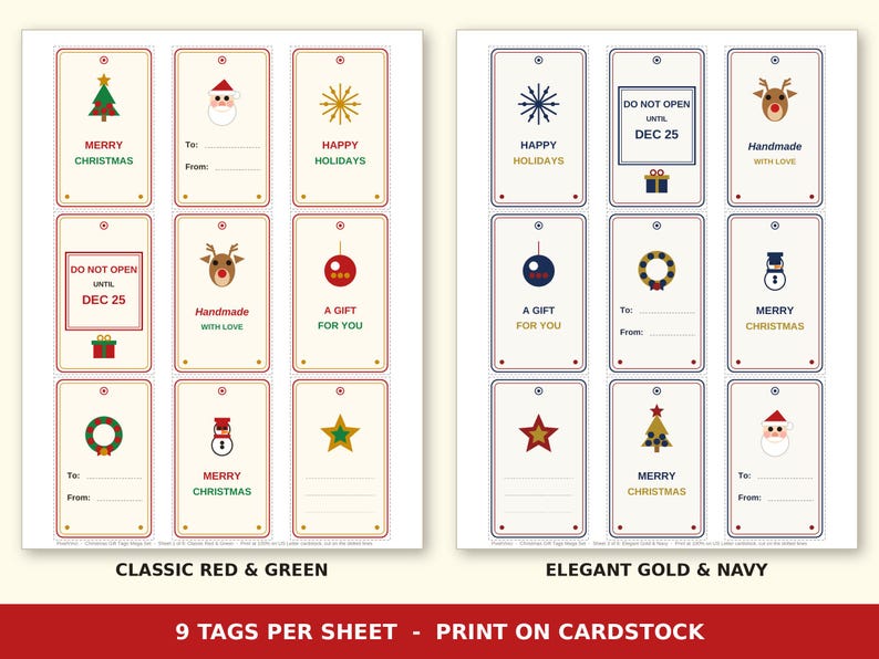 54 Christmas Gift Tags Printable | To From Tags in 3 Colorways | Holiday Gift Tag Set, Gift Wrapping Tags | Instant Download image 2