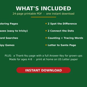 Kids Christmas Activity Book Printable | 24 Pages of Coloring, Mazes, Word Search & I Spy | Christmas Activities for Kids Ages 4-8 image 4