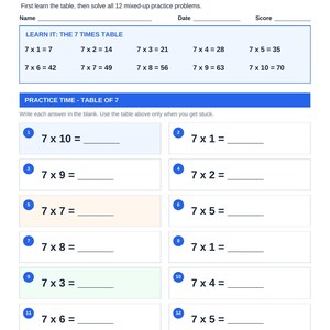 Multiplication Worksheets Printable | Times Tables 1-20 Practice | Math Worksheets for Kids | Homeschool Math | Instant Download image 3