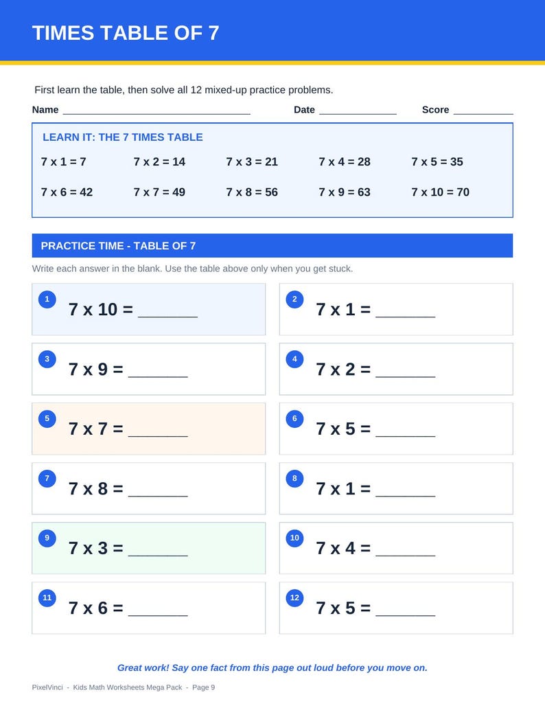 Multiplication Worksheets Printable | Times Tables 1-20 Practice | Math Worksheets for Kids | Homeschool Math | Instant Download image 3